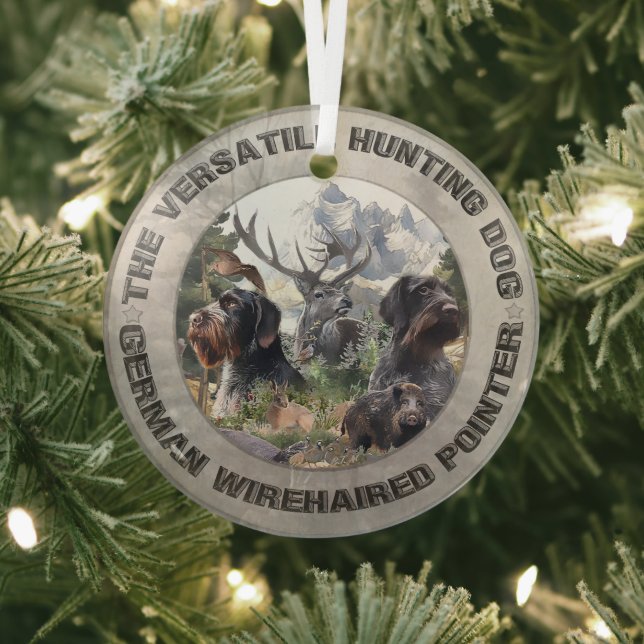 German Wirehaired Pointer   Glass Ornament (Insitu)