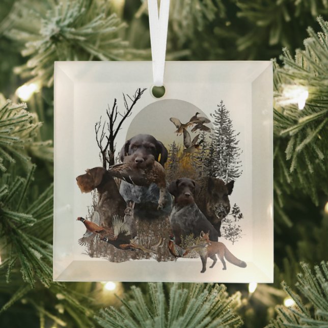 German Wirehaired Pointer Glass Ornament (Insitu)