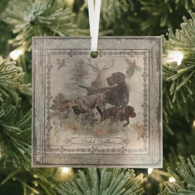 German Wirehaired Pointer   Glass Ornament (Insitu)