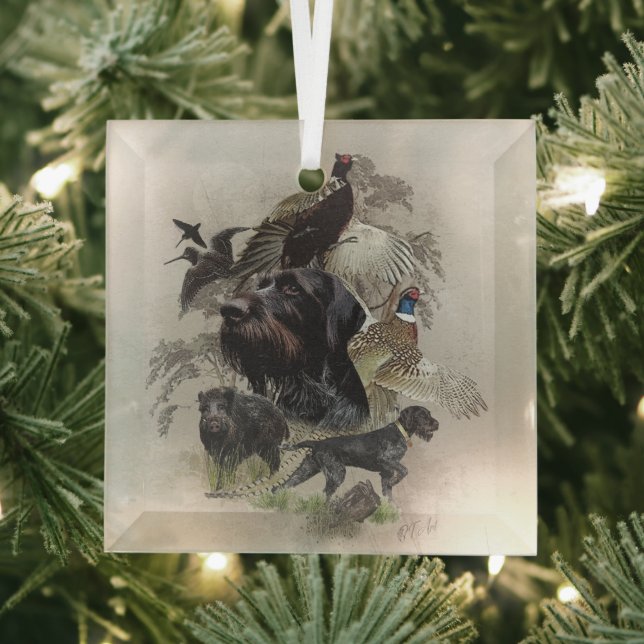 German Wirehaired Pointer   Glass Ornament (Insitu)