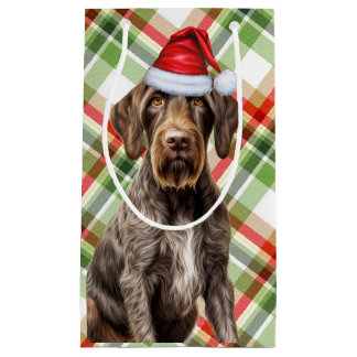 German Wirehaired Pointer Holiday Plaid Christmas Small Gift Bag