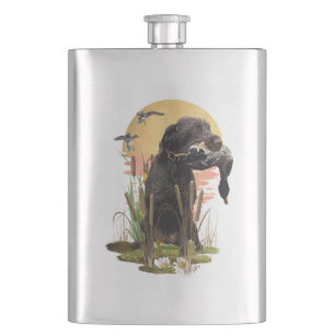 German Wirehaired Pointer hunting a duck Coffee Mu Hip Flask