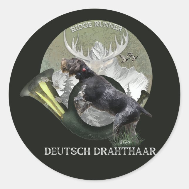 German Wirehaired Pointer , Hunting  logo  Classic Round Sticker (Front)