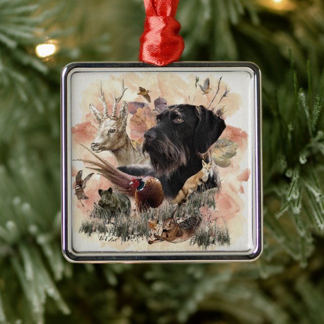 German Wirehaired Pointer Metal Ornament (Tree)