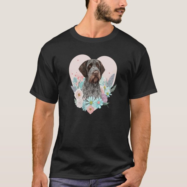 German Wirehaired Pointer Mom Valentines Day Flora T-Shirt (Front)
