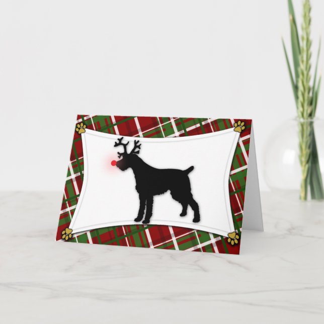 German Wirehaired Pointer Reindeer Christmas Card (Front)