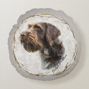 German Wirehaired Pointer   Round Pillow