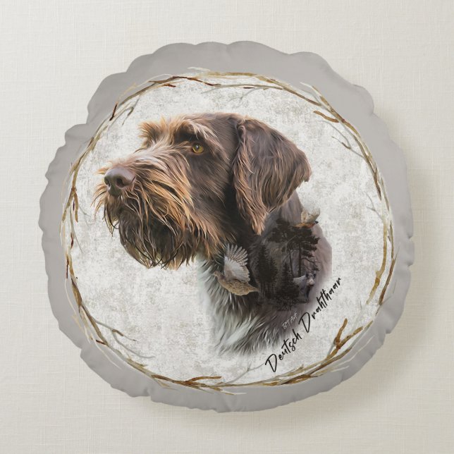 German Wirehaired Pointer   Round Pillow (Front)