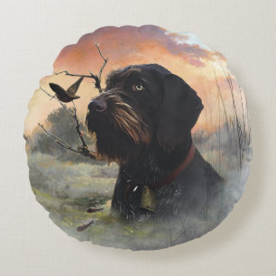 German Wirehaired Pointer Round Pillow