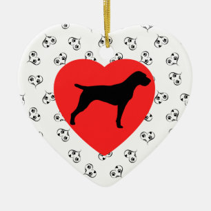 German Wirehaired Pointer Silhouette with Hearts Ceramic Ornament