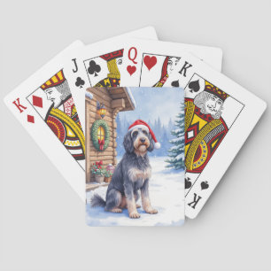 German Wirehaired Pointer Snowy Lodge Santa Hat Playing Cards
