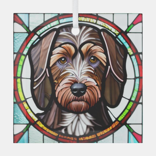 German Wirehaired Pointer "Stained Glass"  Glass Ornament (Front)