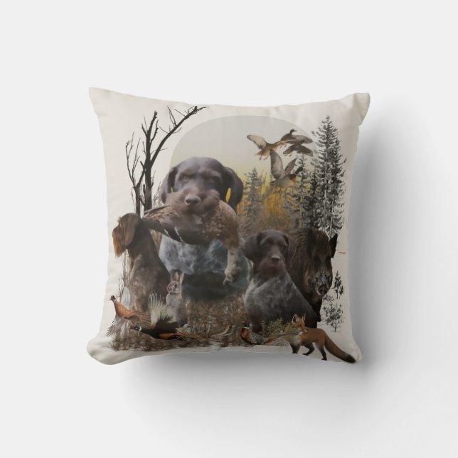 German Wirehaired Pointer Tapestry Throw Pillow (Front)