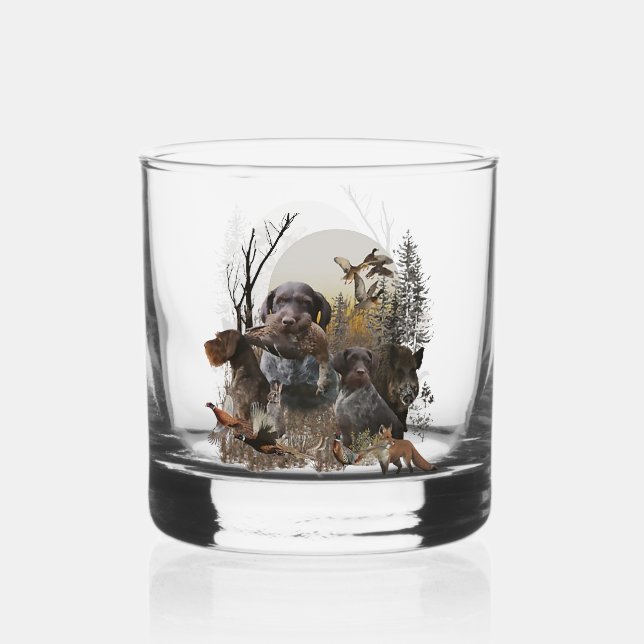 German Wirehaired Pointer Whiskey Glass (Front)