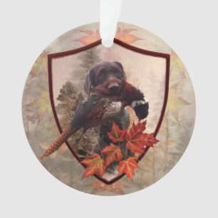 German Wirehaired Pointer with pheasant in hunting Ornament
