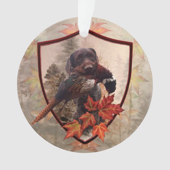 German Wirehaired Pointer with pheasant in hunting Ornament (Front)