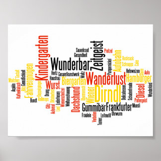 German Words in the English Language Word Cloud Poster