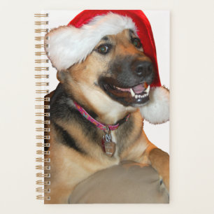 Germans Shepherd wearing A Santa Claus hat Planner