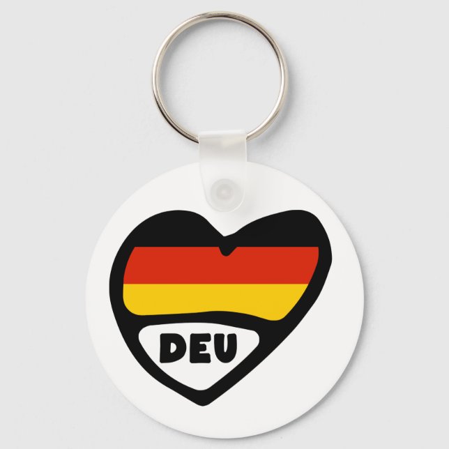 Germany Country Code Flag Heart Keyring, DEU Keychain (Front)