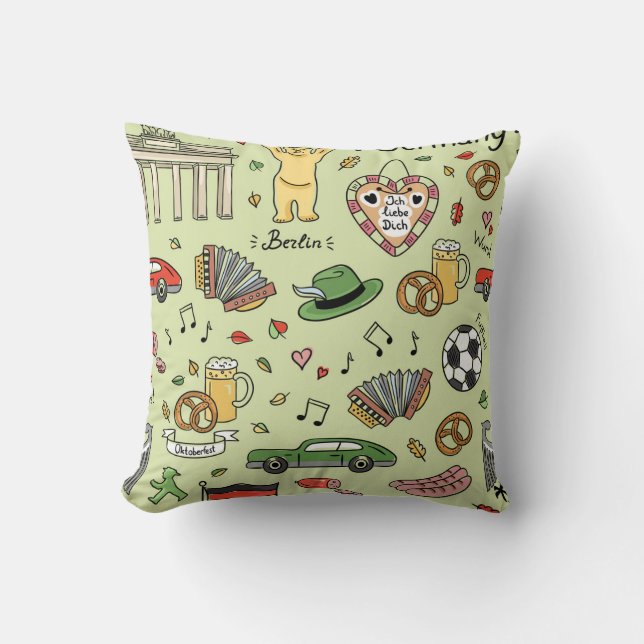Germany Doodles Throw Pillow (Front)