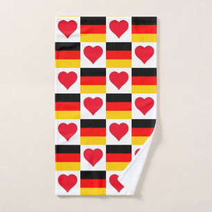 Germany Flag and Heart Pattern Fun German Pride Hand Towel