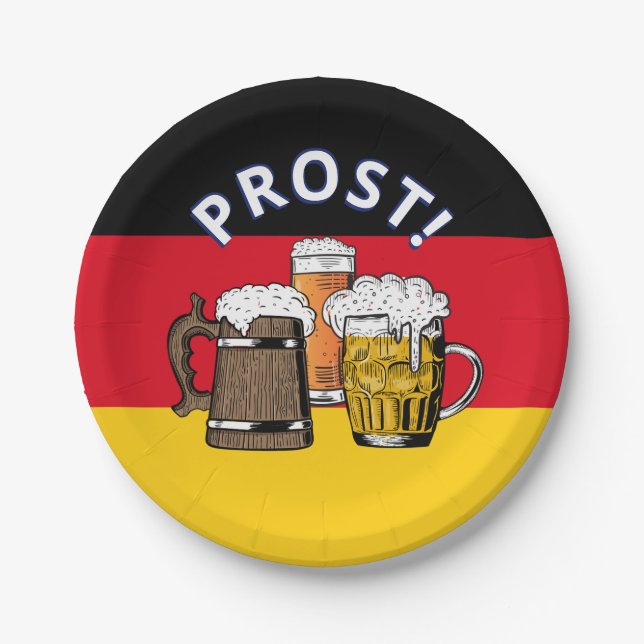 GERMANY FLAG Cartoon Cheers Beers Prost Paper Plate (Front)