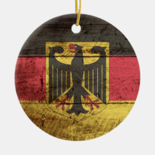 Germany Flag on Old Wood Grain Ceramic Ornament