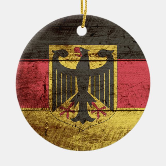 Germany Flag on Old Wood Grain Ceramic Ornament (Front)