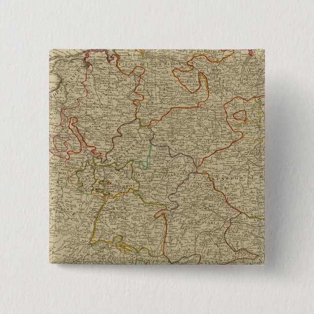 Germany hand oclored atlas map 2 inch square button (Front)