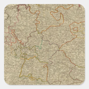 Germany hand oclored atlas map square sticker
