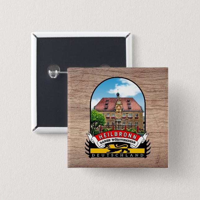Germany Heilbronn Vintage souvenir 2 Inch Square Button (Front & Back)