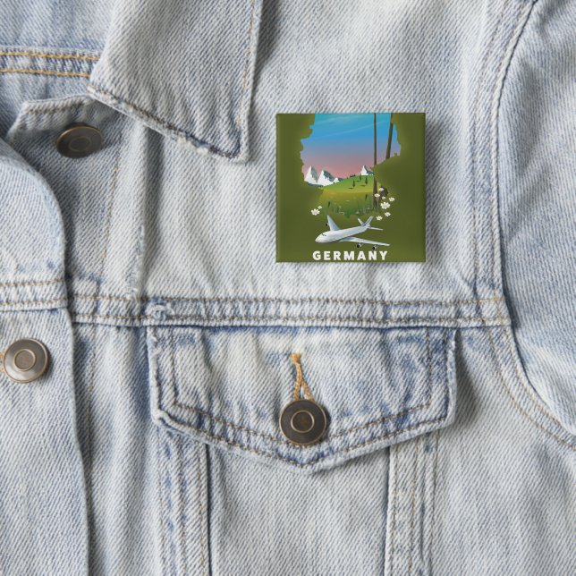 Germany Illustrated travel poster 2 Inch Square Button (In Situ)