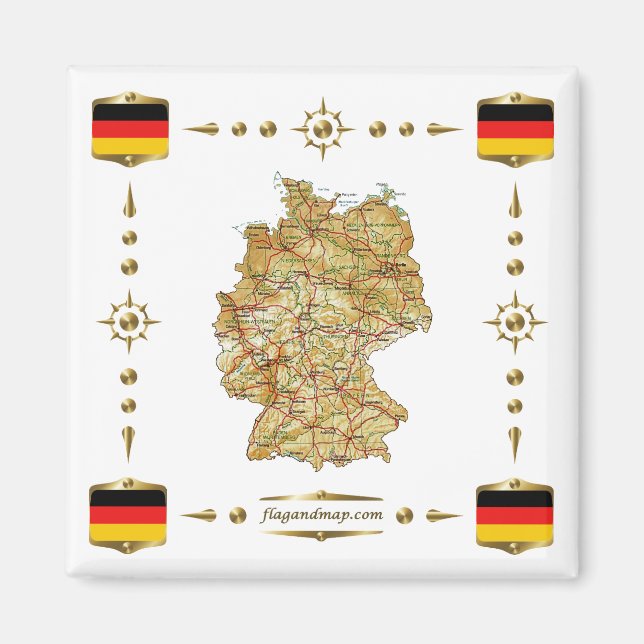 Germany Map + Flags Magnet (Front)