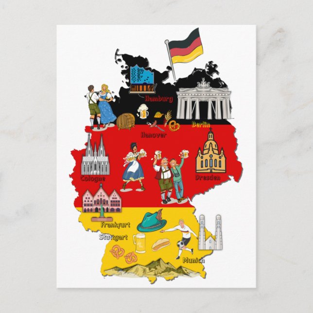 Germany Map, Oktoberfest, major cities  Postcard (Front)