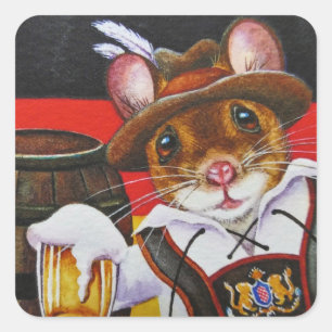 Germany Mouse Octoberfest Beer Watercolor Art Square Sticker