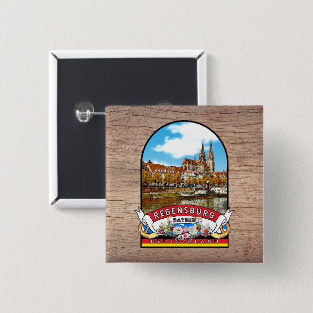 Germany Regensburg Vintage souvenir 2 Inch Square Button (Front & Back)