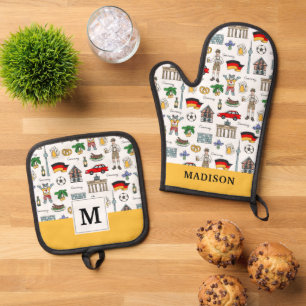 Germany   Symbols Pattern Oven Mitt & Pot Holder Set