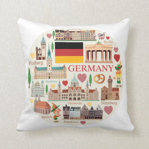 Germany Travel Icons Throw Pillow