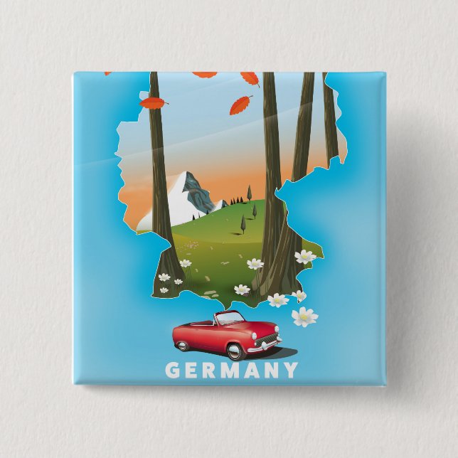 Germany Travel poster. 2 Inch Square Button (Front)