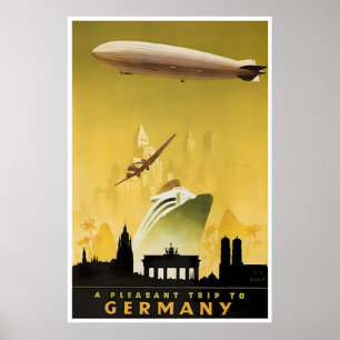 Germany Travel Poster Zeppelin Print German Art