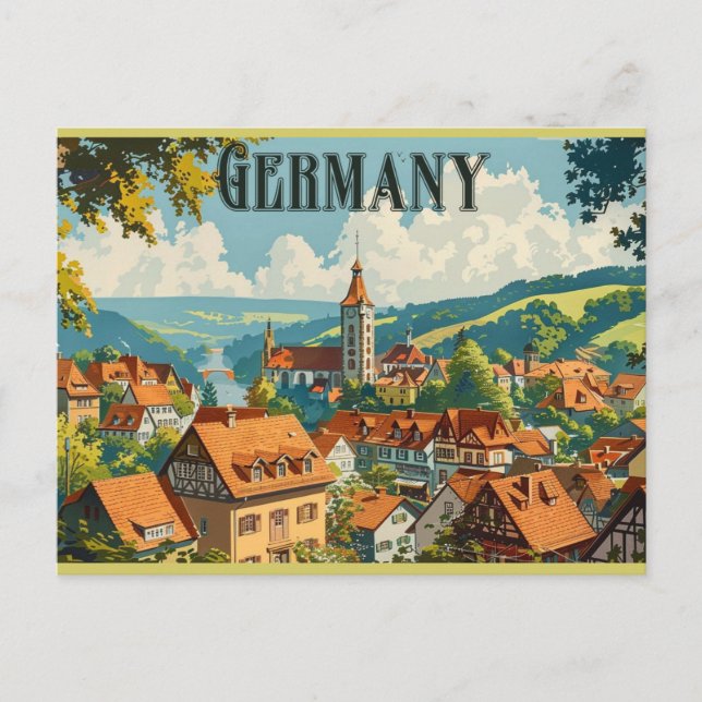 Germany Vintage German Town Retro Travel Postcard (Front)