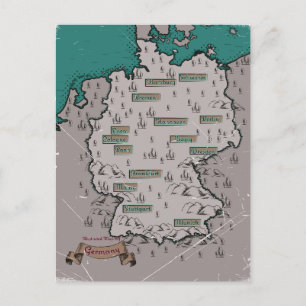 Germany Vintage Illustrated map Announcement Postcard
