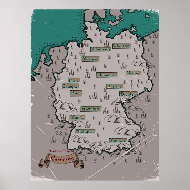 Germany Vintage Illustrated map Poster (Front)