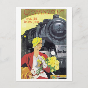 Germany Wants to See You Vintage Travel Poster Postcard
