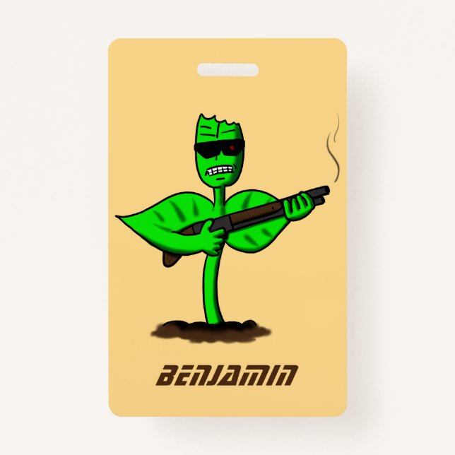 Germinator cyborg plant funny cartoon badge (Front)