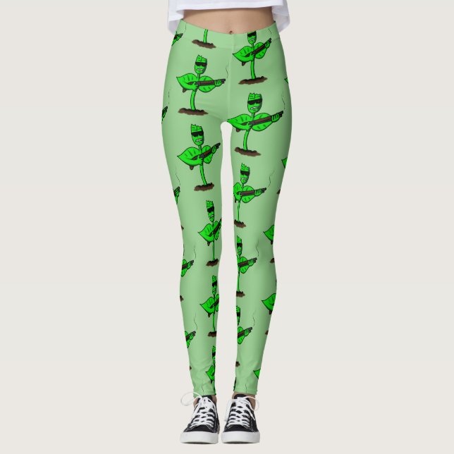 Germinator cyborg plant funny cartoon leggings (Front)