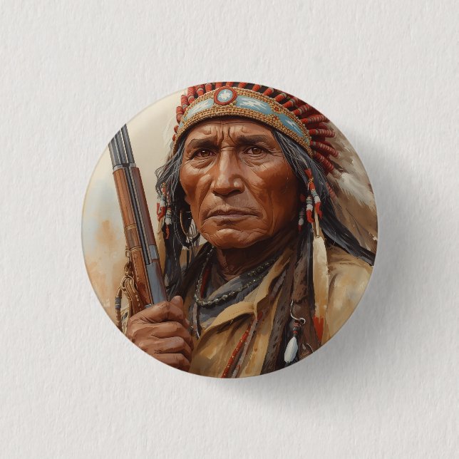 Geronimo Indian Chief Warrior Portrait 1 Inch Round Button (Front)