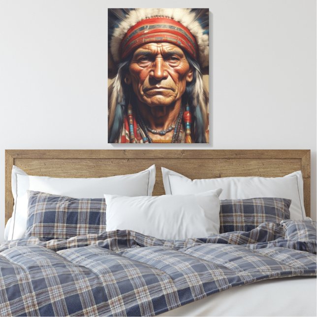 Geronimo Indian Chief Warrior Portrait Canvas Print (Insitu(Bedroom))