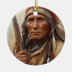 Geronimo Indian Chief Warrior Portrait Ceramic Ornament