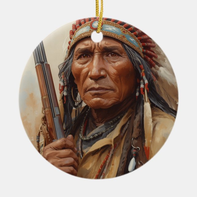 Geronimo Indian Chief Warrior Portrait Ceramic Ornament (Front)